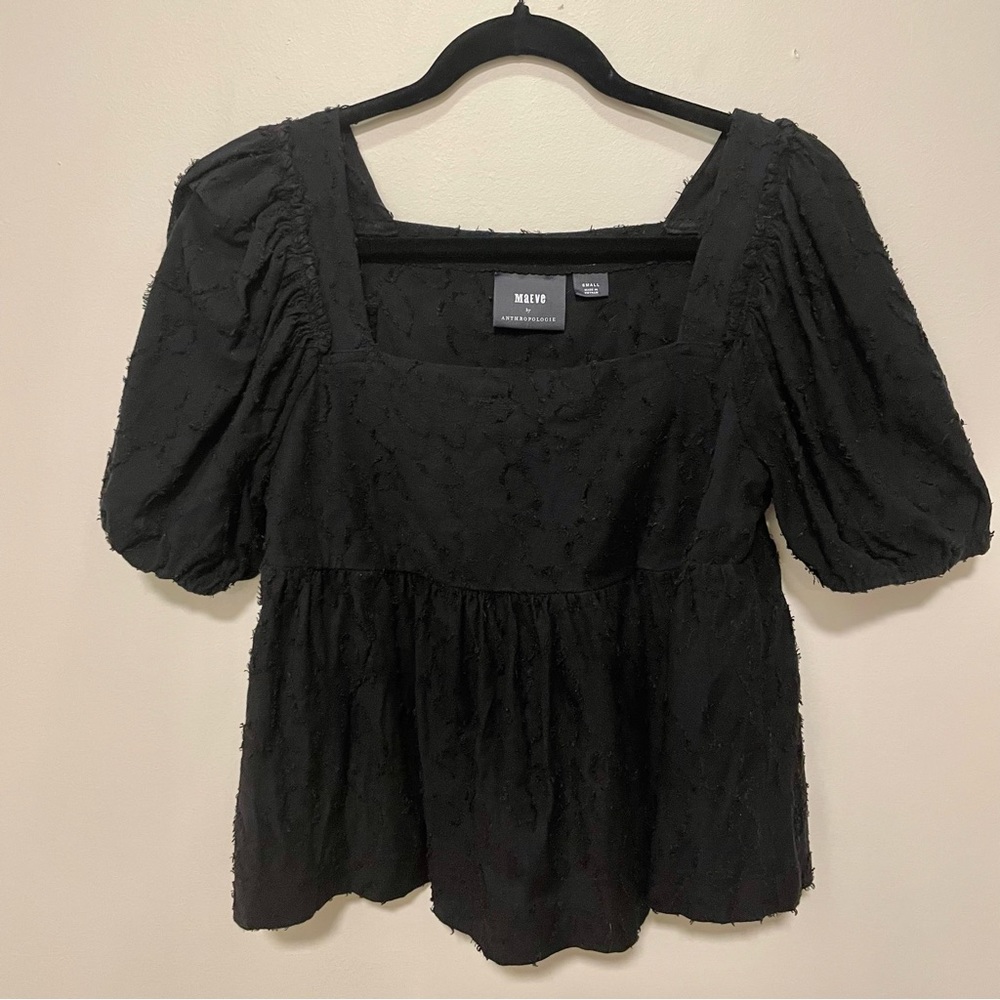 Maeve by Anthropologie Black Textured Babydoll Top – Size Small